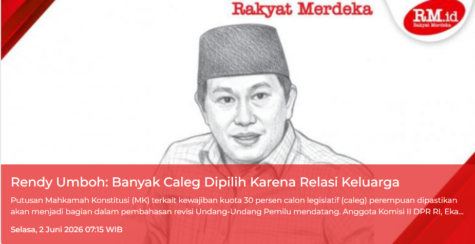 DPR Siap Bahas Soal Sanksi Aturan Kuota 30 Persen Caleg Perempuan, Rendy Umboh: Banyak Caleg Dipilih Karena Relasi Keluarga